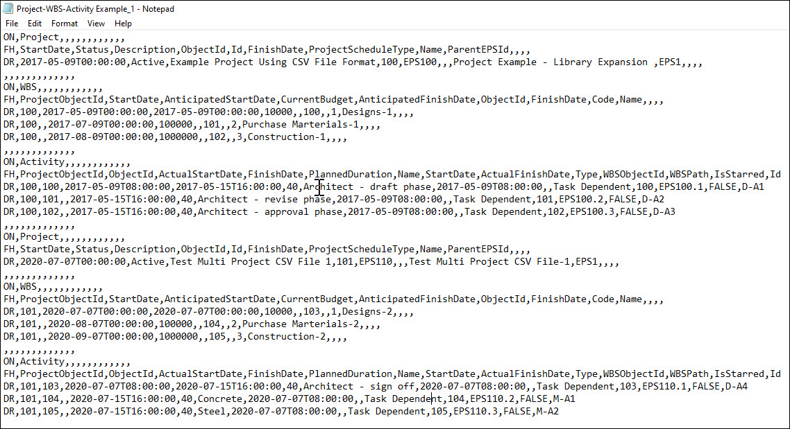 A CSV Source File with Multiple Projects, Organized by Project