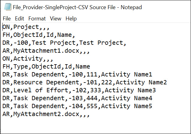 A Single Project in a CSV Source File