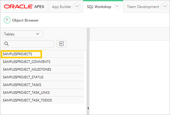 オブジェクト・ブラウザの表 オブジェクト・ブラウザの表