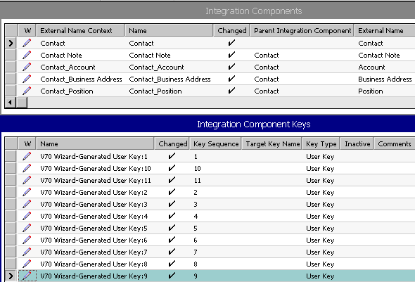 Integration Component Keys for Each Table User Key Column