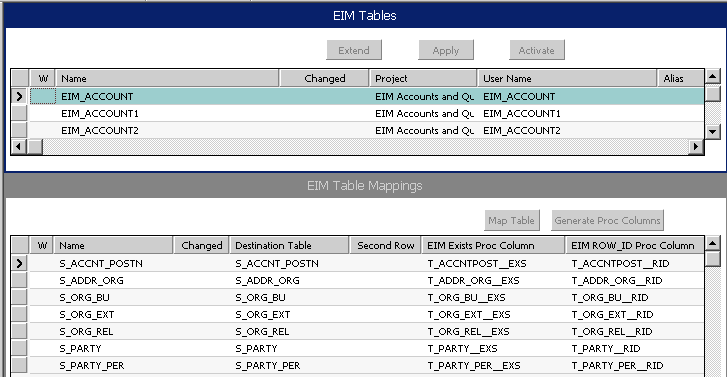 The EIM table mappings for the EIM_ACCOUNT interface table: This image is described in the surrounding text.