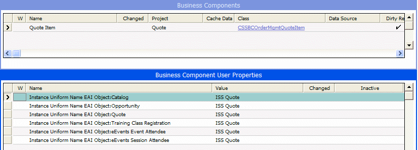 Instance Source Type. This image displays a view with the Business Components list applet and the Business Component User Properties list applet.