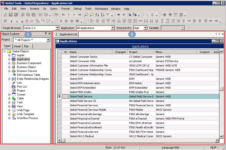 Object Explorer and Object List Editor