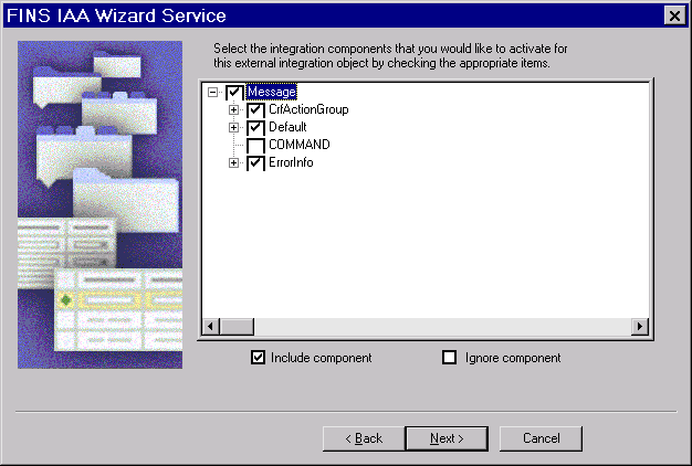 In this image, check boxes next the following options are selected: Message, CfActionGroup, Default, ErrorInfo, Include Component.