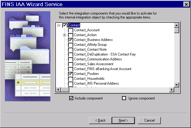 Check boxes next to the following options are selected: Contact, Contact_Business Address, Contact_Position, Include Component.