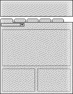Generic Layout of the ViewCatalog Admin Template. In this image, a full window width applet appears at the beginning of the image. This applet is followed by a row of view tabs. After the row of tabs, the active view has a drop-down list. Two applets appear at the end of the image.