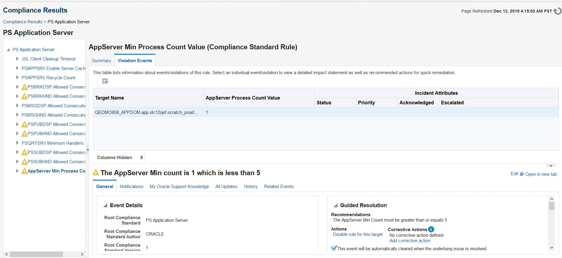 Compliance Standard Result Details
