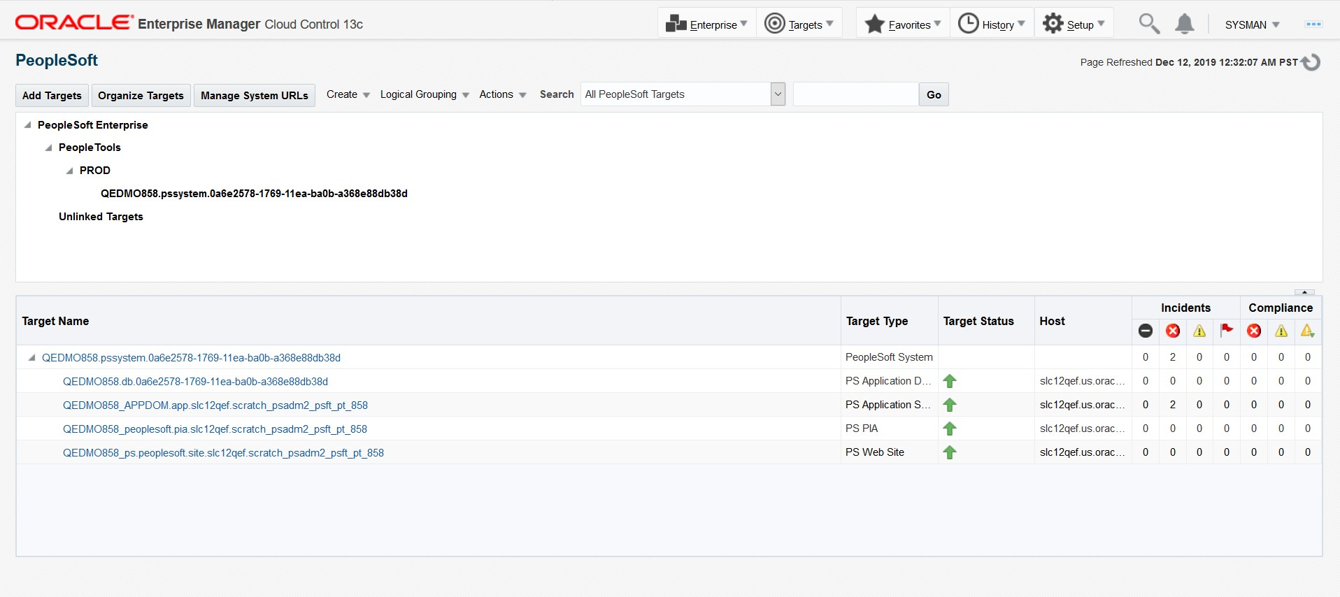 All PeopleSoft Targets page
