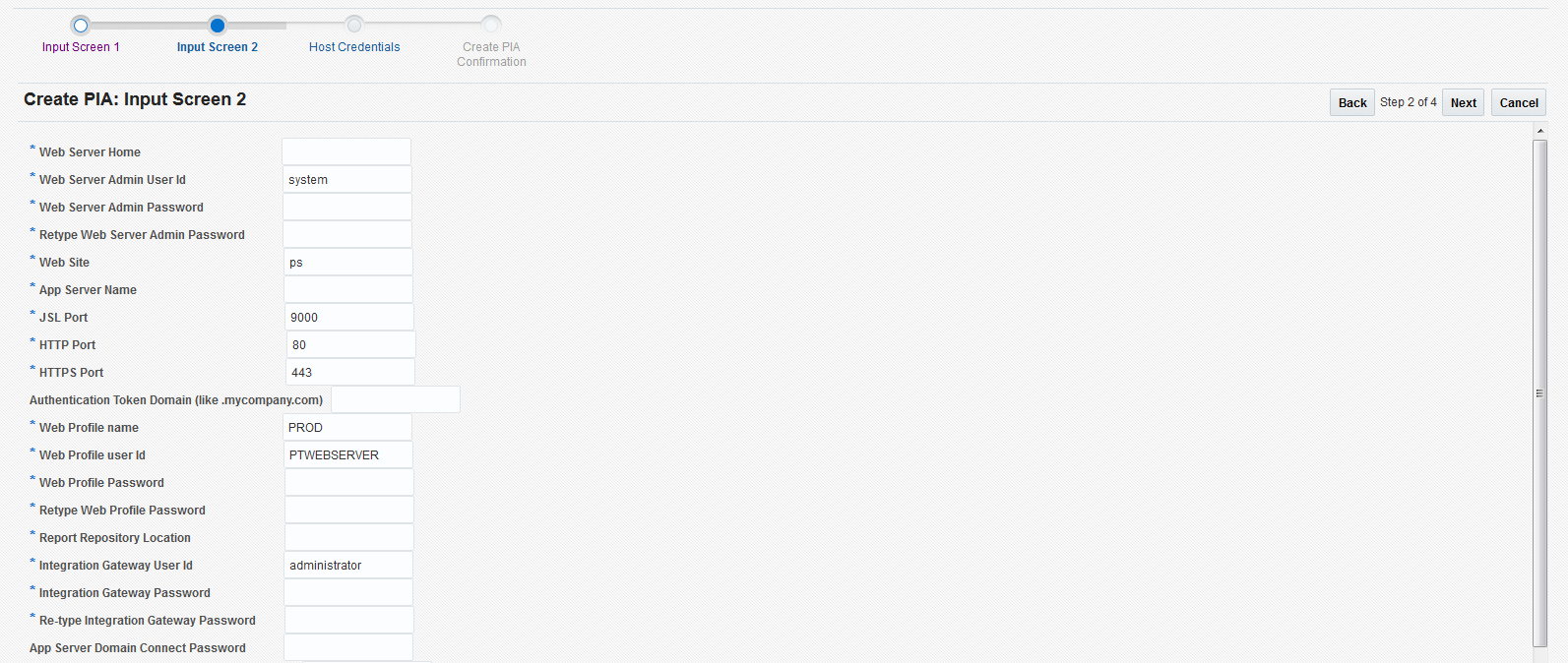 Create PIA : Input Screen 2 page