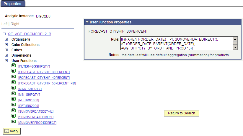 Analytic Model Viewer - Properties page, User Function Properties panel