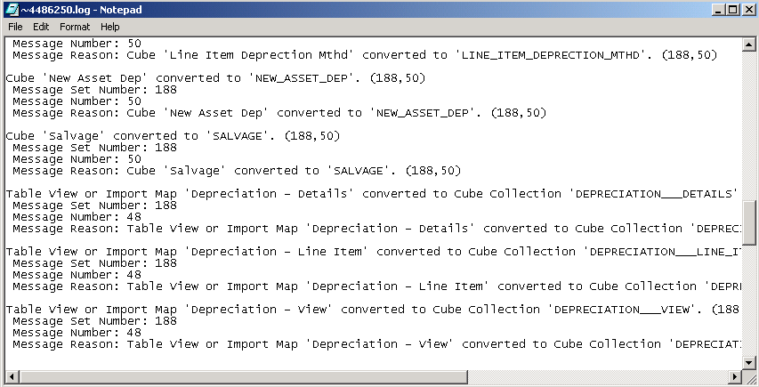 Example of a PTAEACECONV log file