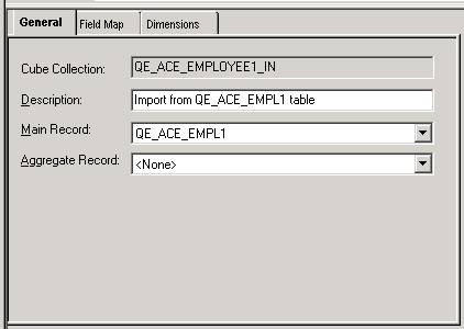 Example of mapping the QE_ACE_EMPLOYEE1_IN cube collection to the QE_ACE_EMPL1 main record