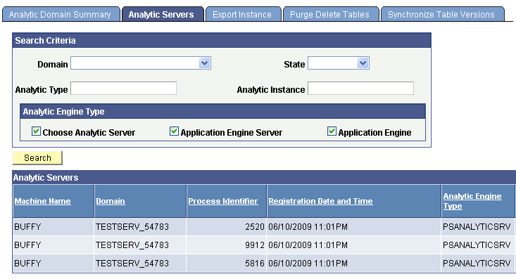 Analytic Server Administration - Analytic Servers page (1 of 3)
