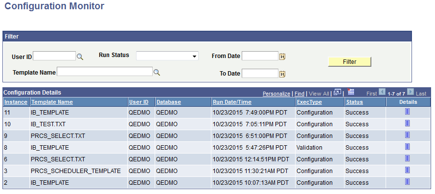 Configuration Monitor page