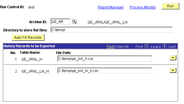 Export History to Flat Files page