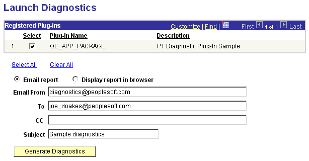 Launch Diagnostics page