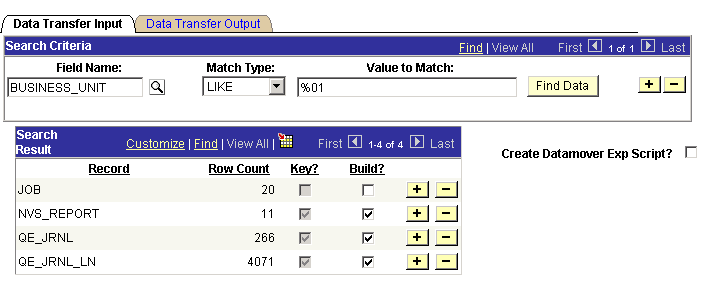 Data Transfer Input page