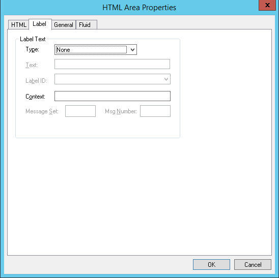 HTML Area Properties dialog box - Label tab