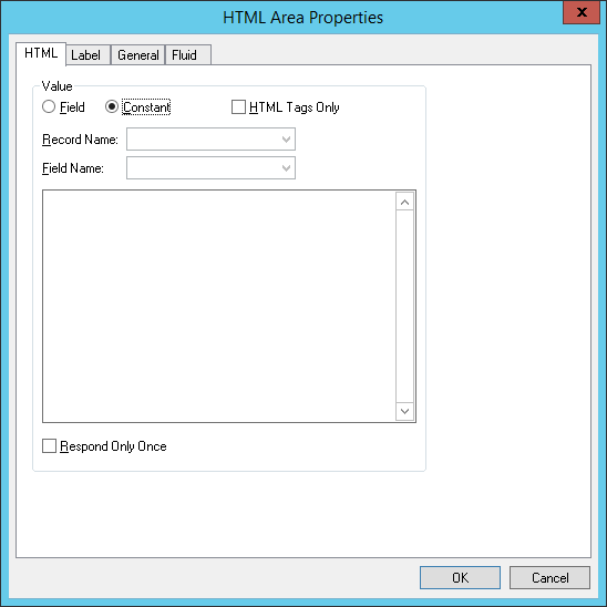 HTML Area Properties dialog box - HTML tab