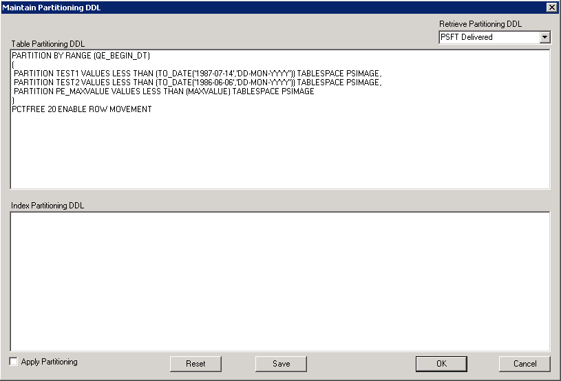 Maintain Partitioning DDL dialog box