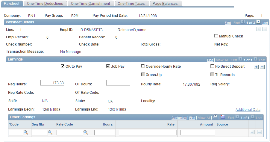 Example of Paysheet page with three levels of nesting