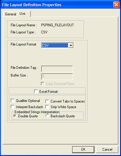 File Layout Definition Properties dialog box: Use tab