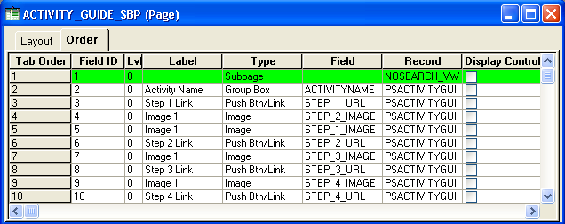 Example of page definition Order tab