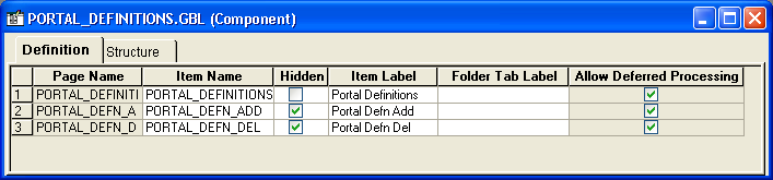 Component definition view