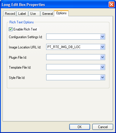 Long Edit Box Properties dialog box: Options tab