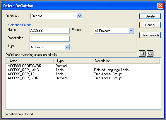 Delete Definition dialog box
