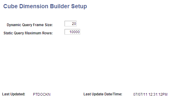 Cube Dimension Builder Setup page
