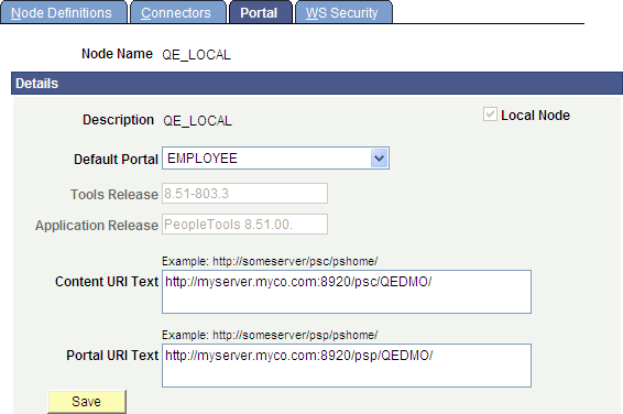 Portal page - Default local node