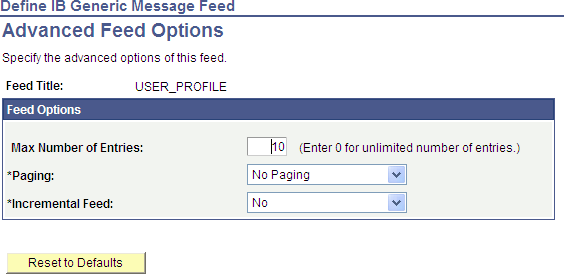 Define IB Generic Message Feed - Advanced Feed Options page