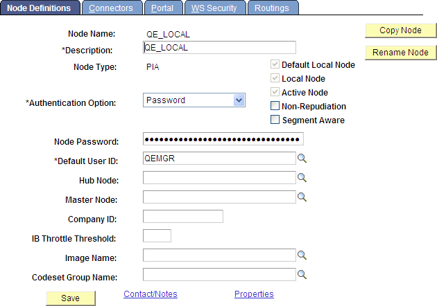 Node Definitions page - Default local node