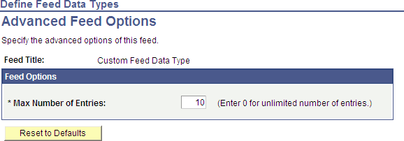 Example of the standard Advanced Feed Options page