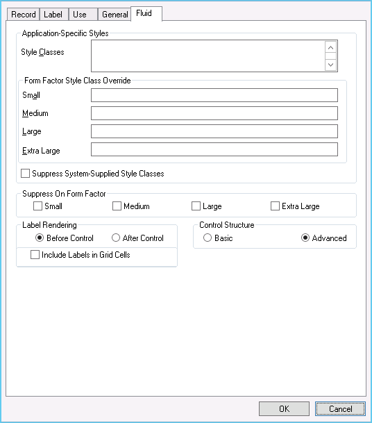 Common Fluid tab options for page controls