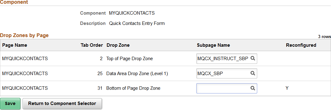 Configure Drop Zones configuration page
