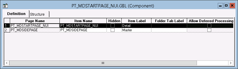 Master/detail component: PT_MDSTARTPAGE_NUI