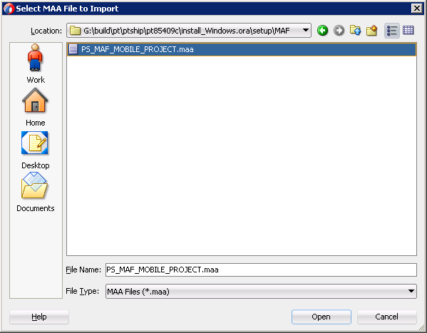Select MAA File to Import dialog box