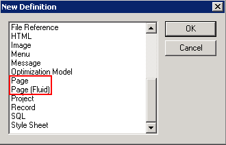 Selecting fluid page type(s) in Application Designer.