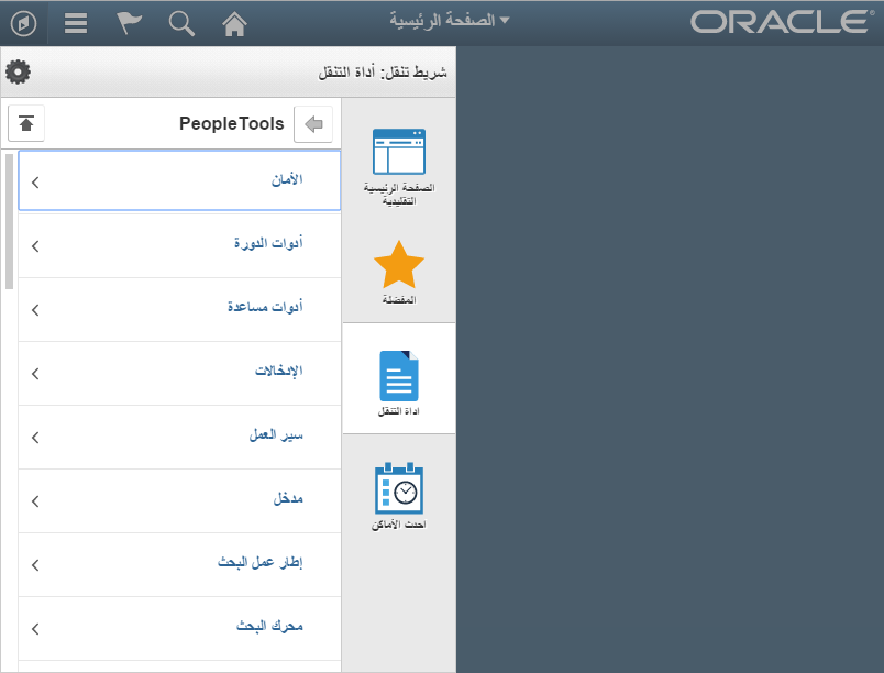 Navigator Menu and the Homepage rendered in Arabic