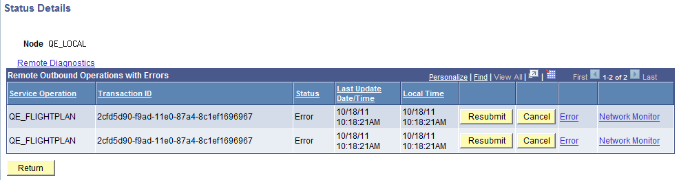 Status Details page