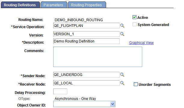 Routings - Routing Definitions page