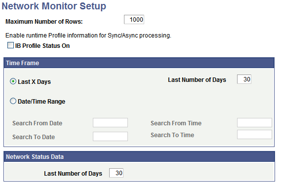 Network Monitor Setup page