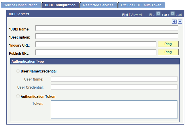 Services Configuration - UDDI Configuration page