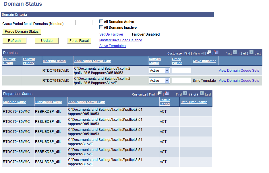 Domain Status page