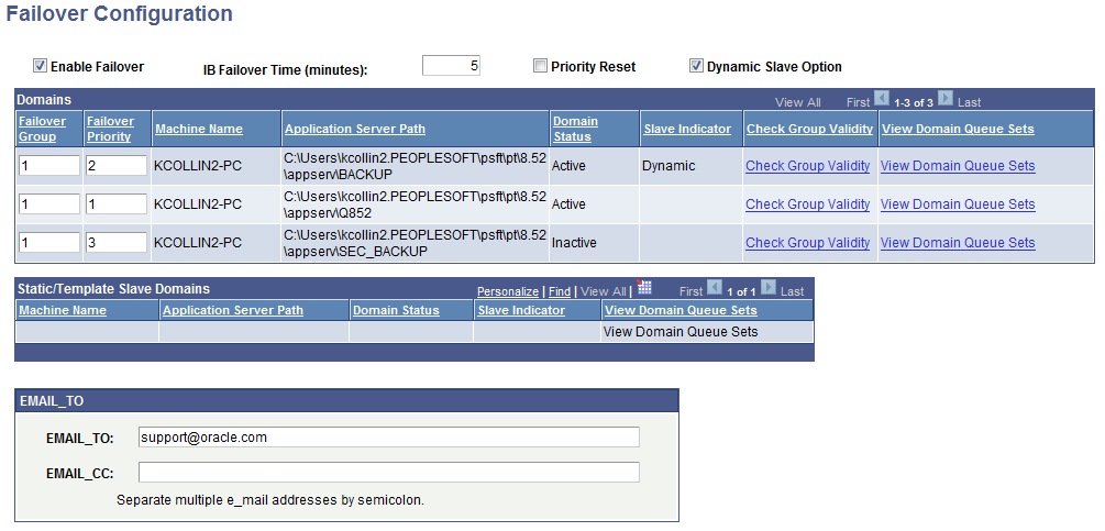 Failover Configuration page