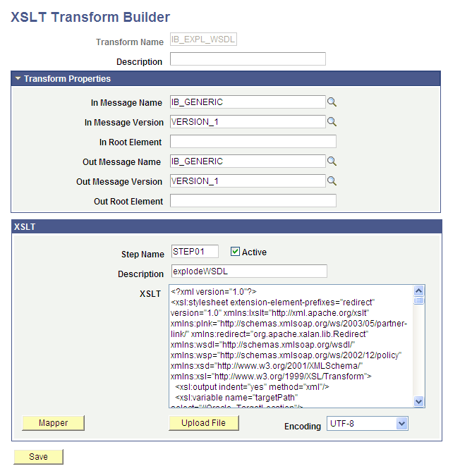 XSLT Transform Builder page