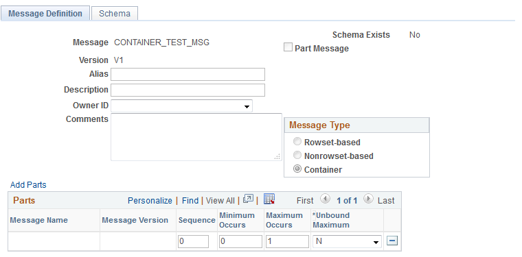 Messages - Message Definition page