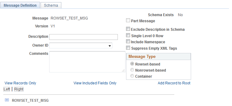 Messages - Message Definition page